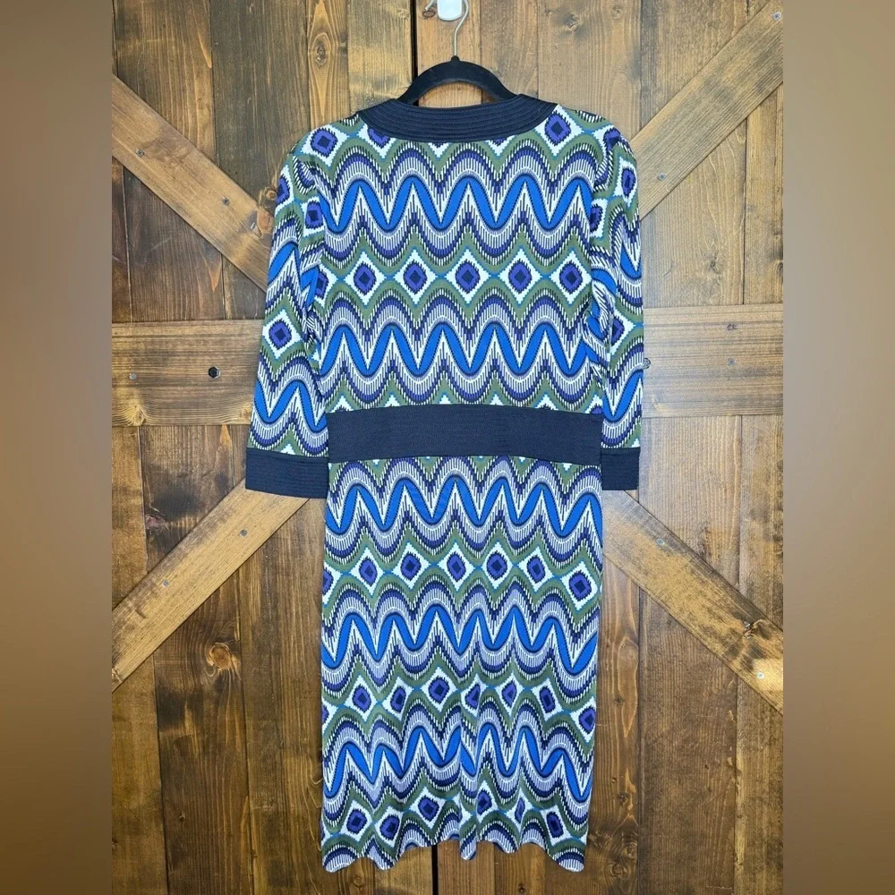 TORY BURCH 100% Silk Geometric Print Sheath V-Neck Dress Women’s Size M